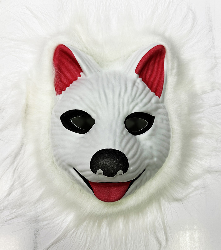 Köpek Maskesi - Kurt Maskesi peluş Yetişkin Çocuk Uyumlu Beyaz Renk Model 2 (CLZ)