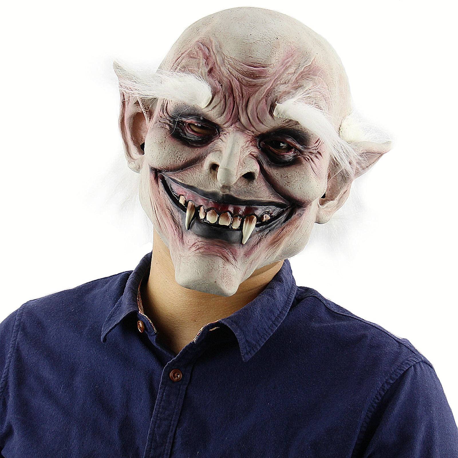 Korku Zombi Maskesi Beyaz Saçlı Kaşlı Lateks Vampir Maskesi Et Maske (CLZ)