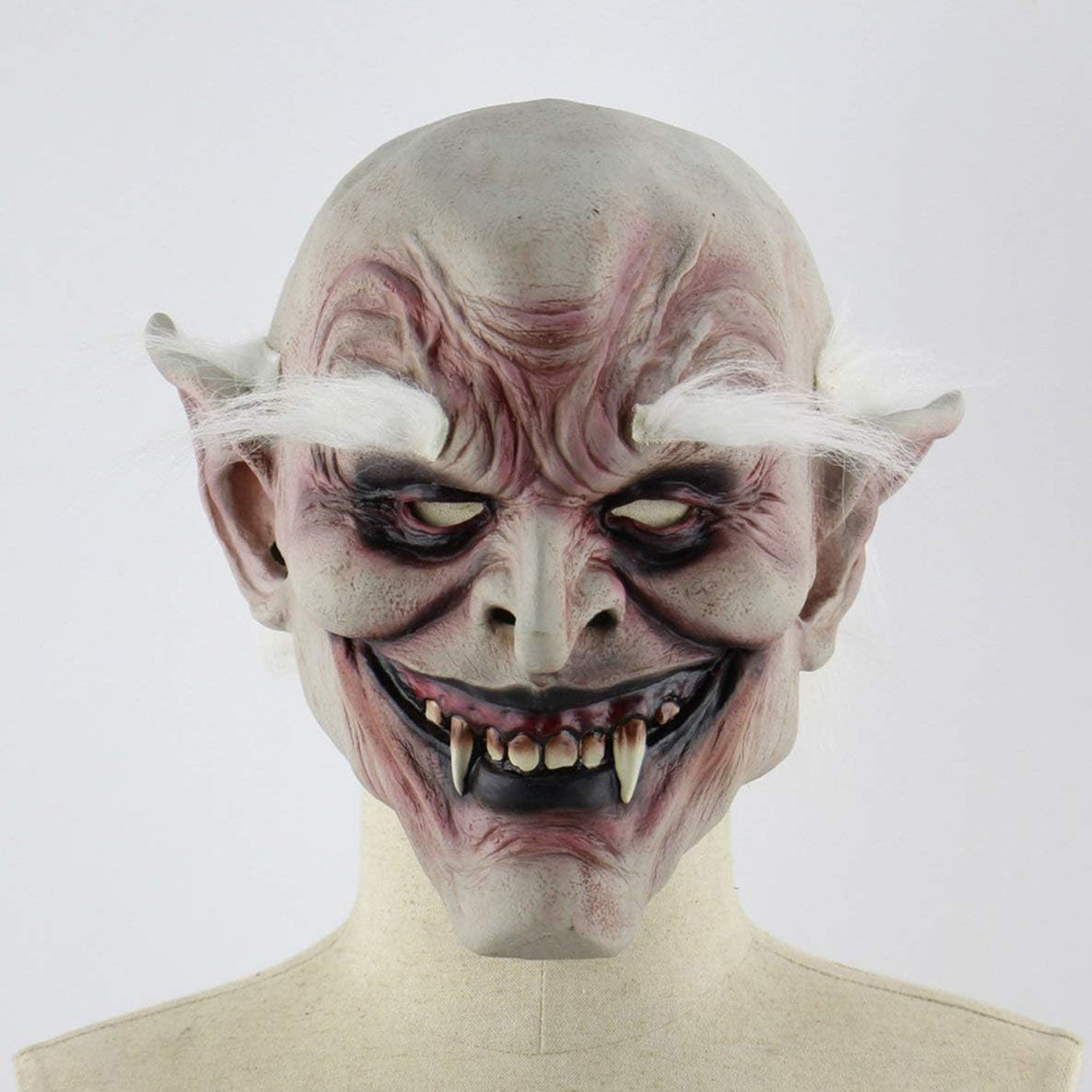 Korku Zombi Maskesi Beyaz Saçlı Kaşlı Lateks Vampir Maskesi Et Maske (CLZ)
