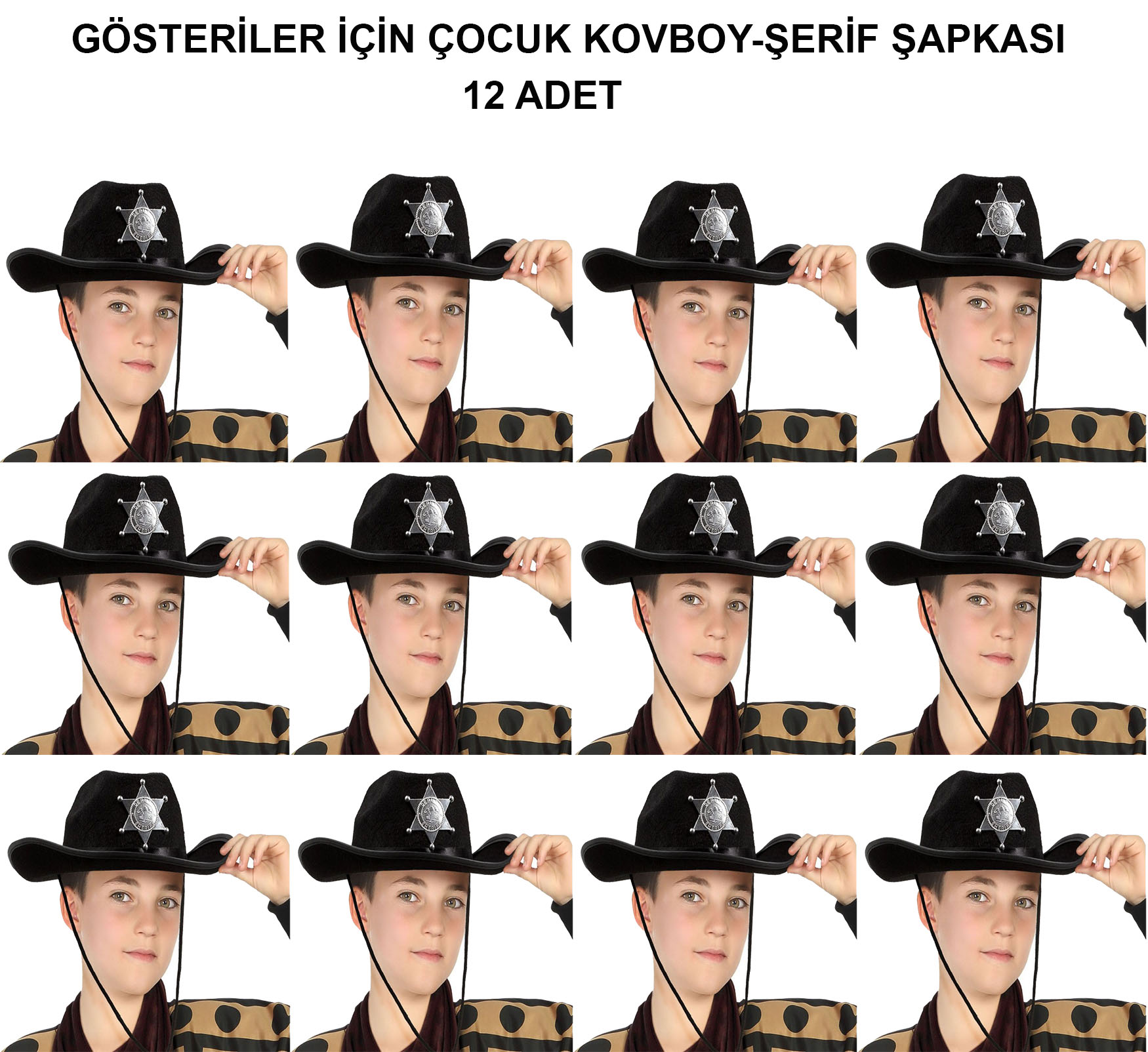 Kovboy Şerif Şapkası Siyah 12 Adet - Kostüm, Parti ve Gösteri Şapkası Kovboy Şerif Şapkası Siyah 12 Adet - Kostüm, Parti ve Gösteri Şapkası