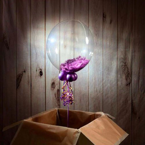 Koyu Mor (Violet) Tüylü Dekorasyon Şeffaf Balon 24 İnch  (CLZ)