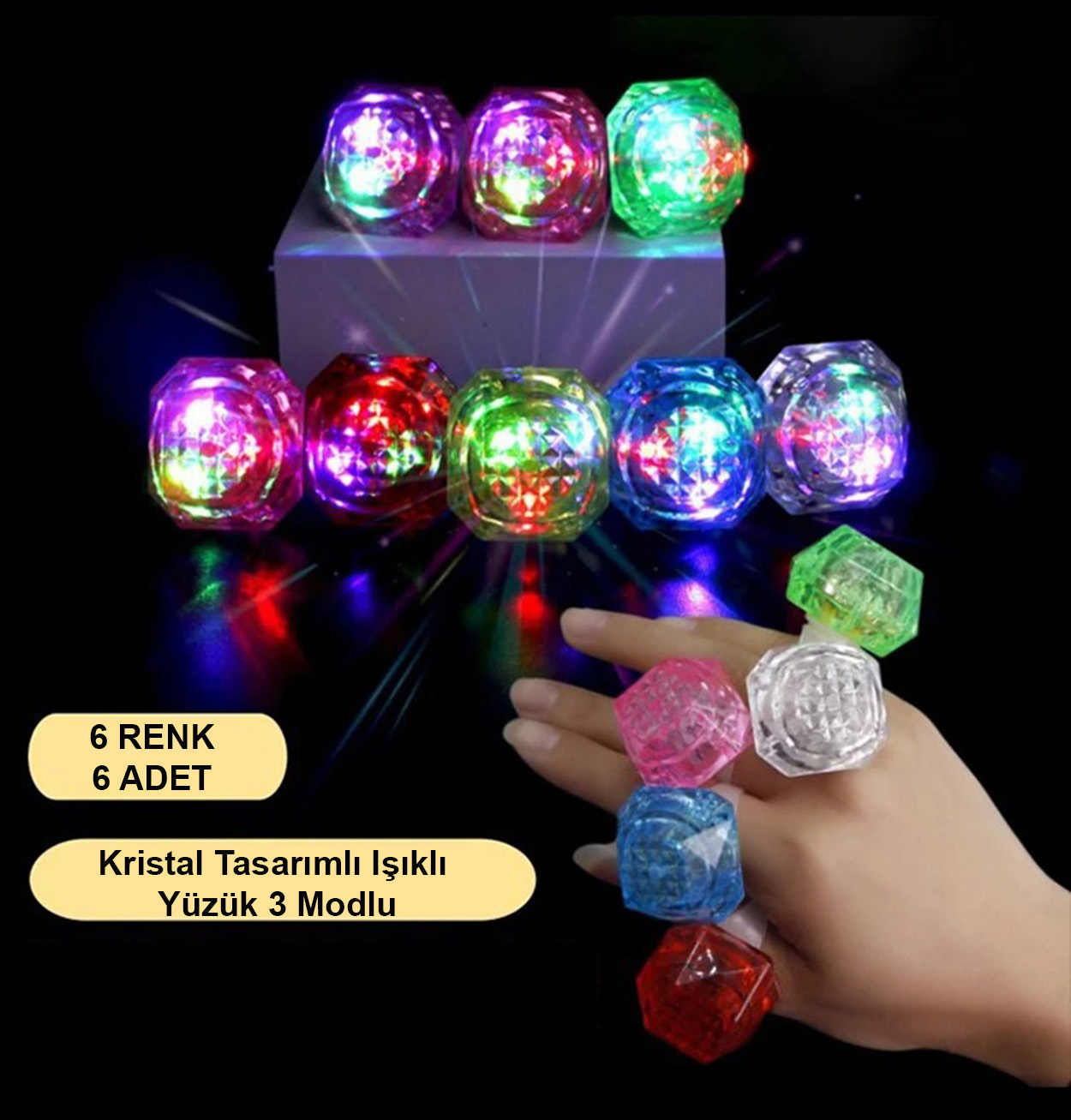 Kristal LED Parti Yüzük Seti (6'lı) Kristal LED Parti Yüzük Seti (6'lı)