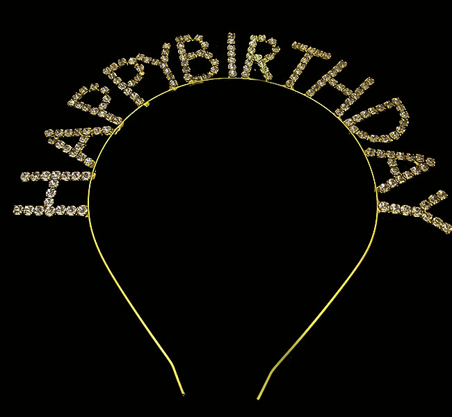 Kristal Taşlı Altın Renk Happy Birthday Doğum Günü Tacı 16x17 cm (CLZ)