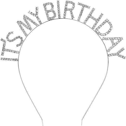 Kristal Taşlı Gümüş Renk İt&#39;s My Birthday Yazılı Doğum Günü Parti Tacı 14x16 cm  (CLZ)