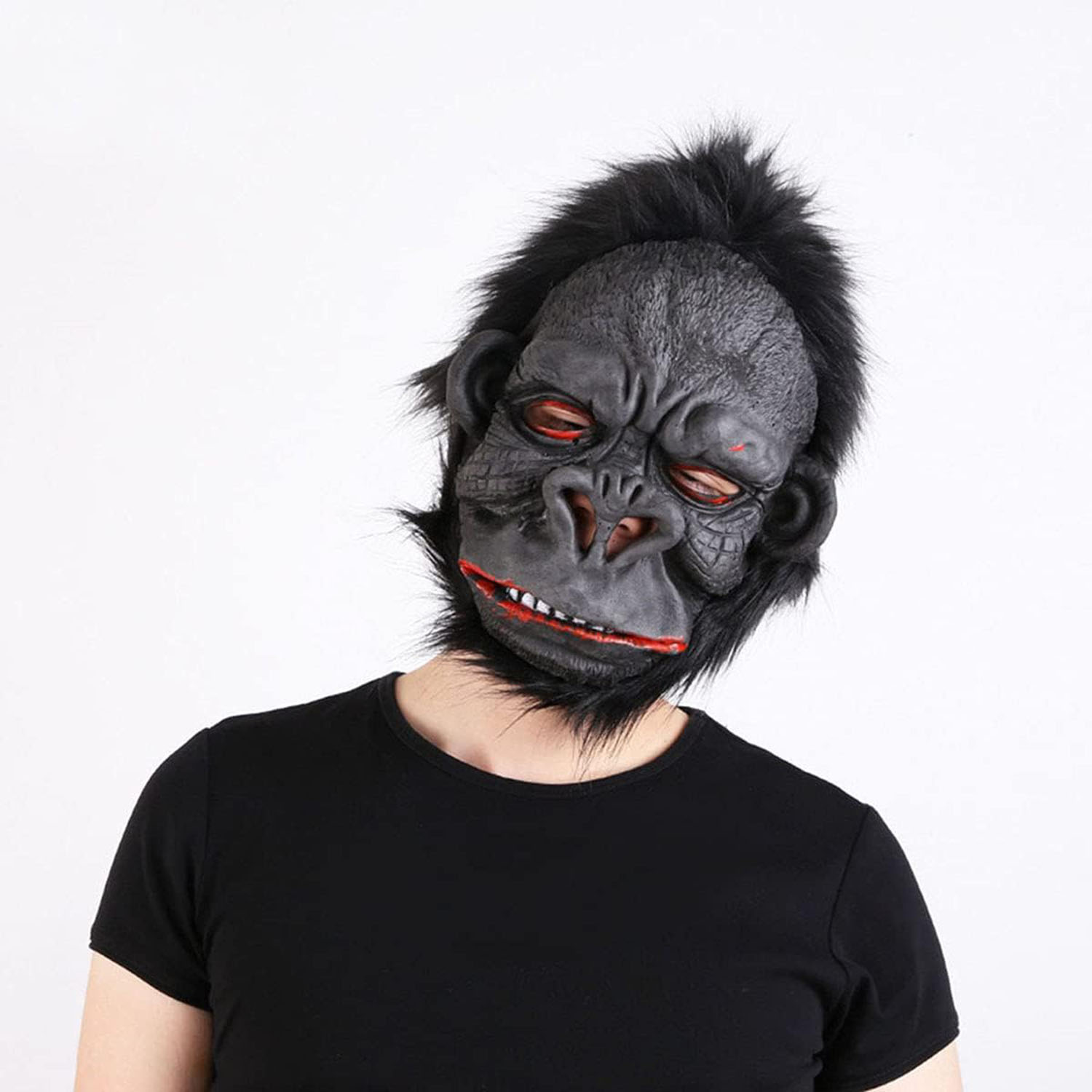 Lateks Goril Maskesi Maymun Maskesi Et Maskesi Orangutan Siyah Saçlı 1 No (CLZ)