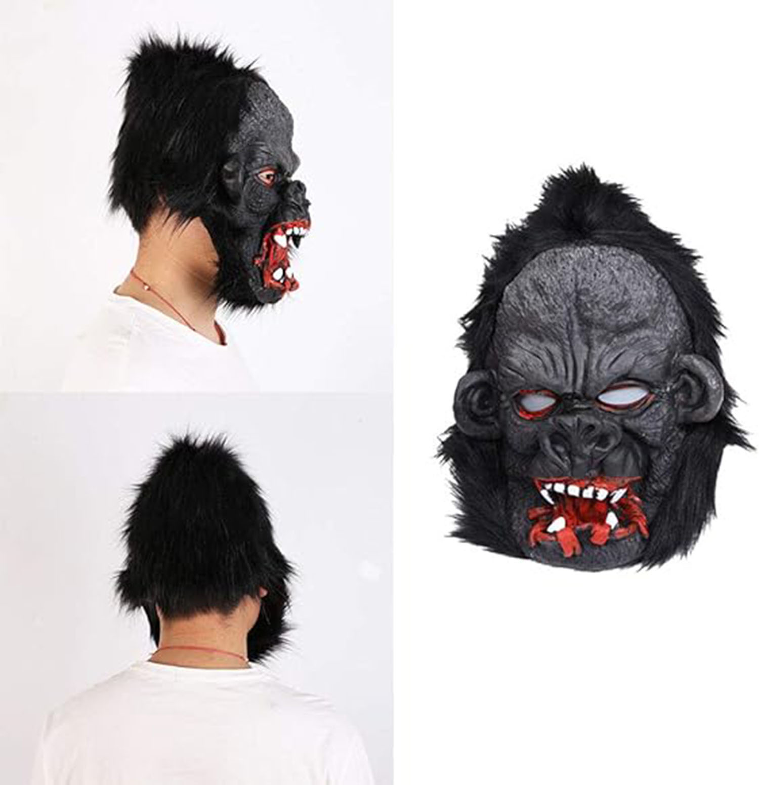 Lateks Goril Maskesi Maymun Maskesi Et Maskesi Orangutan Siyah Saçlı 2 No (CLZ)