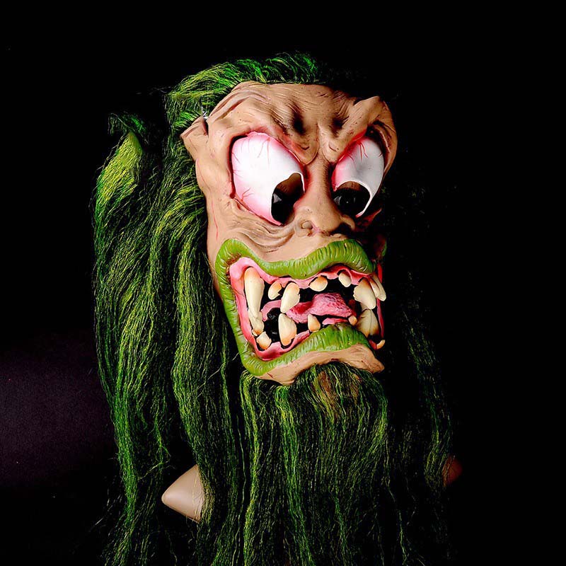 Yeşil Saçlı Sakallı Bıyıklı Lateks Dişli Korku Hayalet Maskesi (CLZ)