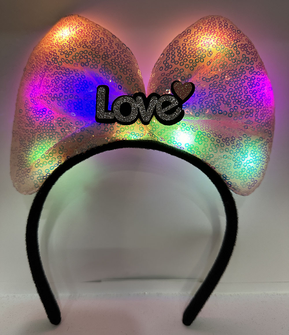 LED Işıklı Love Yazılı Pembe Fiyonk Taç – Kız Çocuk Parti Tacı