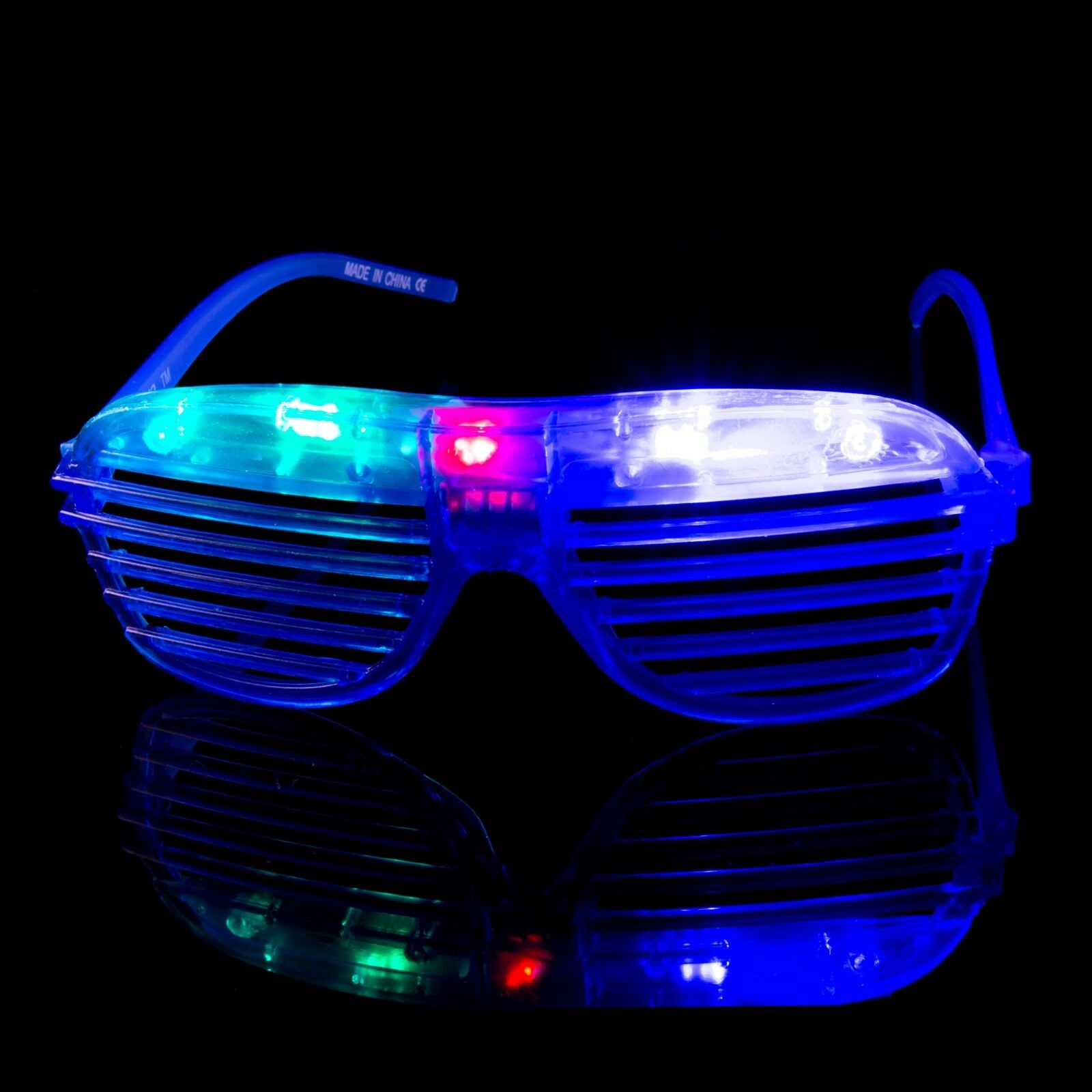Led Işıklı Pilli Panjur Şekilli Lüks Parti Gözlüğü Mavi Renk (CLZ)