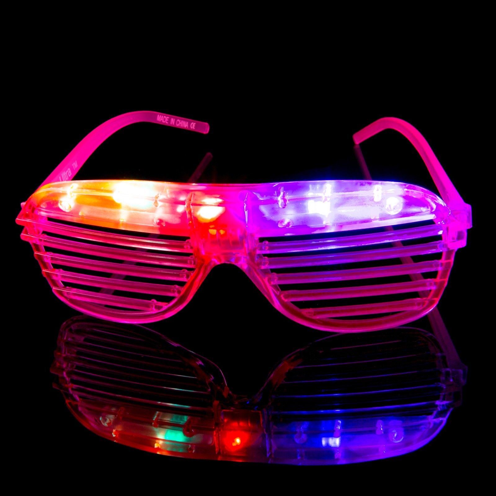 Led Işıklı Pilli Panjur Şekilli Lüks Parti Gözlüğü Pembe Renk (CLZ)