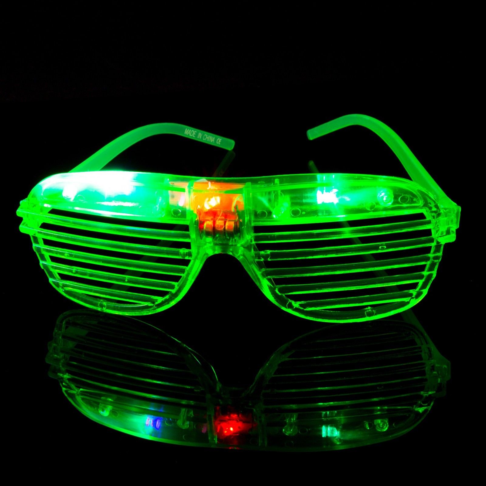 Led Işıklı Pilli Panjur Şekilli Lüks Parti Gözlüğü Yeşil Renk (CLZ)