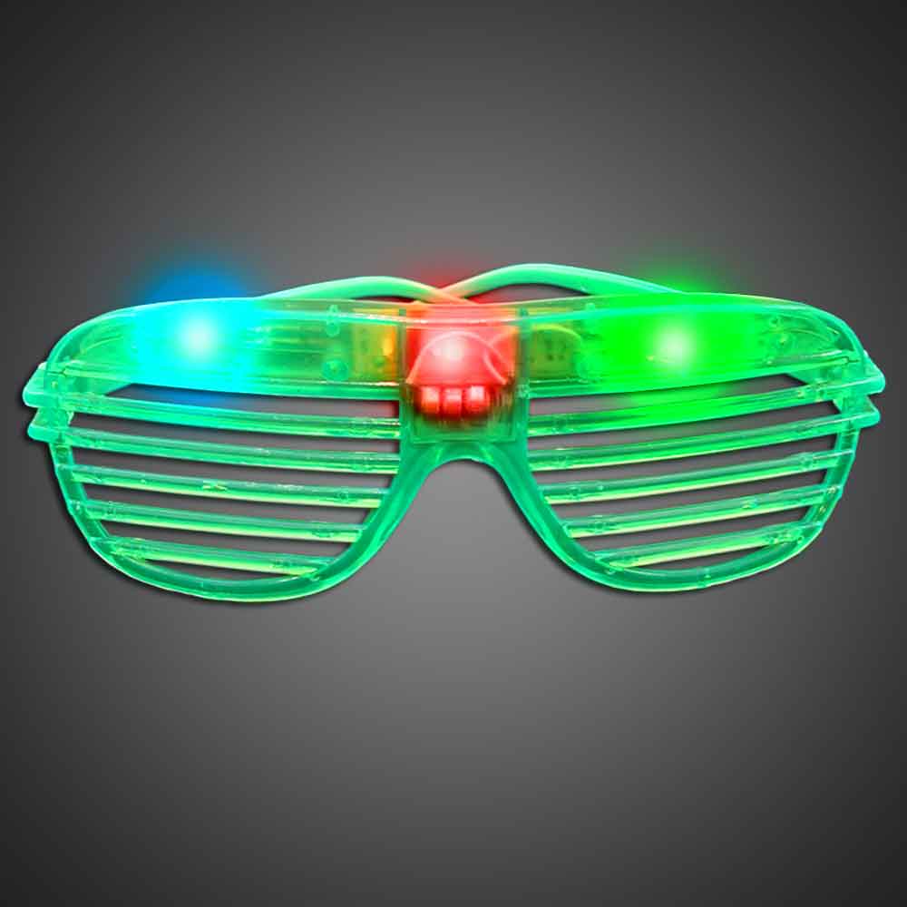 Led Işıklı Pilli Panjur Şekilli Lüks Parti Gözlüğü Yeşil Renk (CLZ)