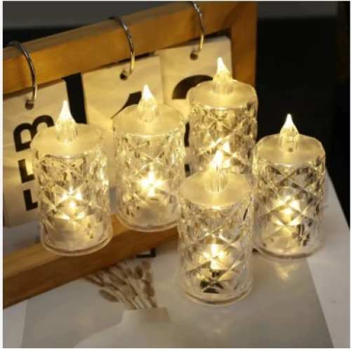 Led Mum Şeffaf Kristal LED Mum Pilli Alevsiz Çay Mumu Düğün Doğum Günü Ortam Işığı Midi