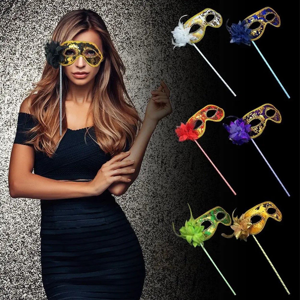 Lüks Taşlı Saplı Maskeli B Maskesi Kırmızı Renk 35 cm Lüks Taşlı Saplı Maskeli B Maskesi Kırmızı Renk 35 cm