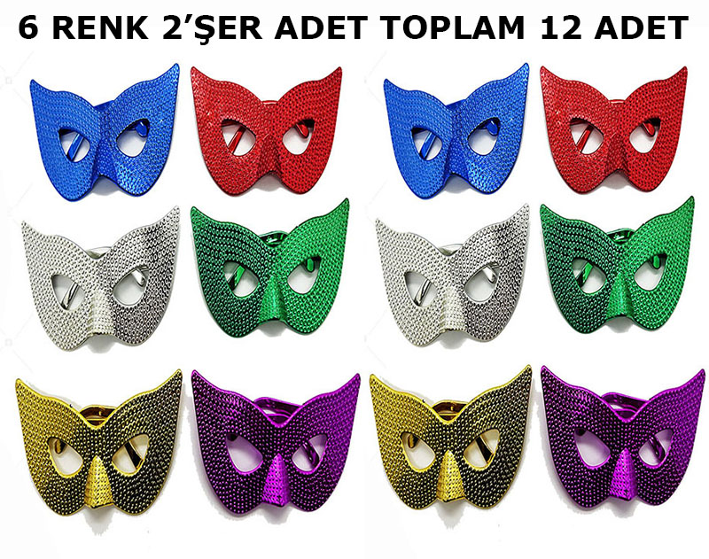 Maskeli Balo Partisi Görünümlü Retro Parti Gözlüğü 6 Renk 12 Adet (CLZ)