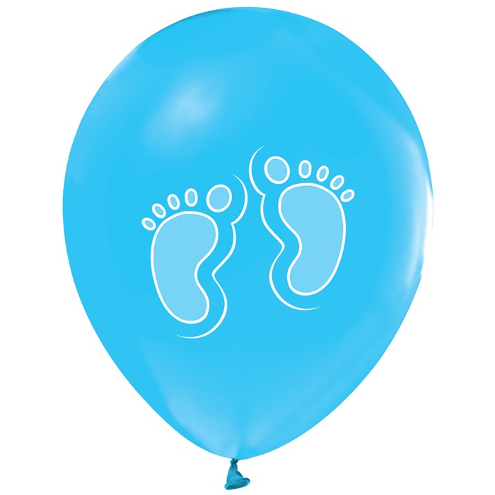 Mavi Balon Üzeri Beyaz Ayak Patik Baskılı Baby Shower Partisi Balonu 100 Adet (CLZ)