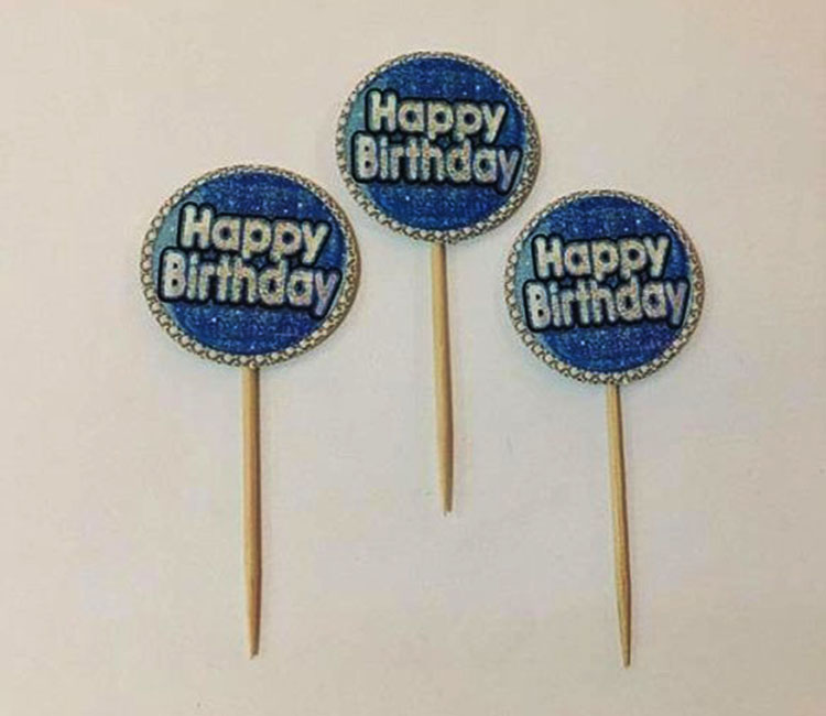 Mavi Gümüş Renk Happy Birthday Kürdan Süs 20 Adet (CLZ)