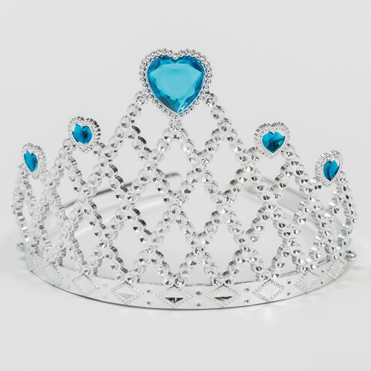 Mavi Kalpli Gümüş Renk Kraliçe Tacı Prenses Tacı  (CLZ)