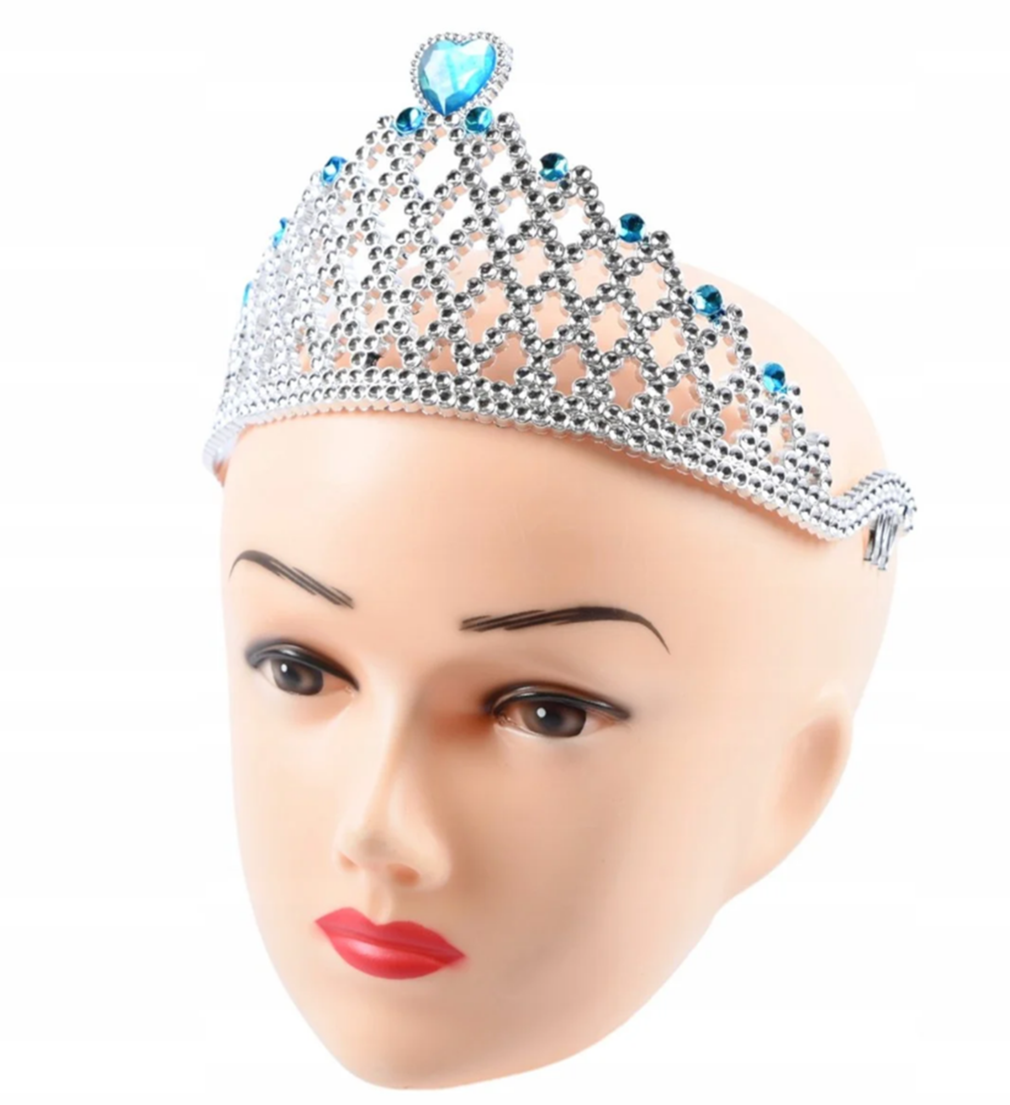 Mavi Kalpli Gümüş Renk Kraliçe Tacı Prenses Tacı  (CLZ)