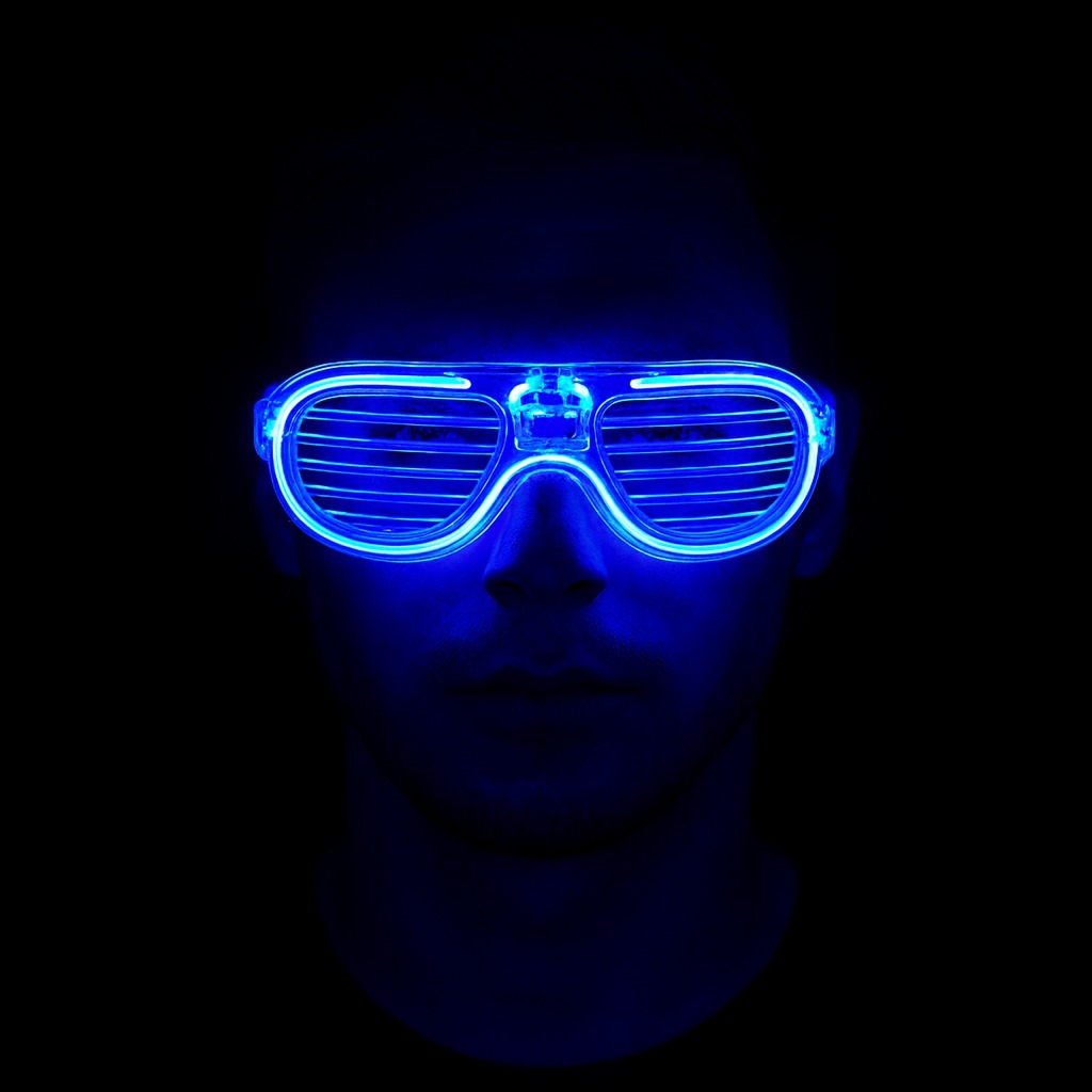Mavi Led Işıklı Parti Gözlüğü - Neon Glow Şerit Gözlük 3 Modlu