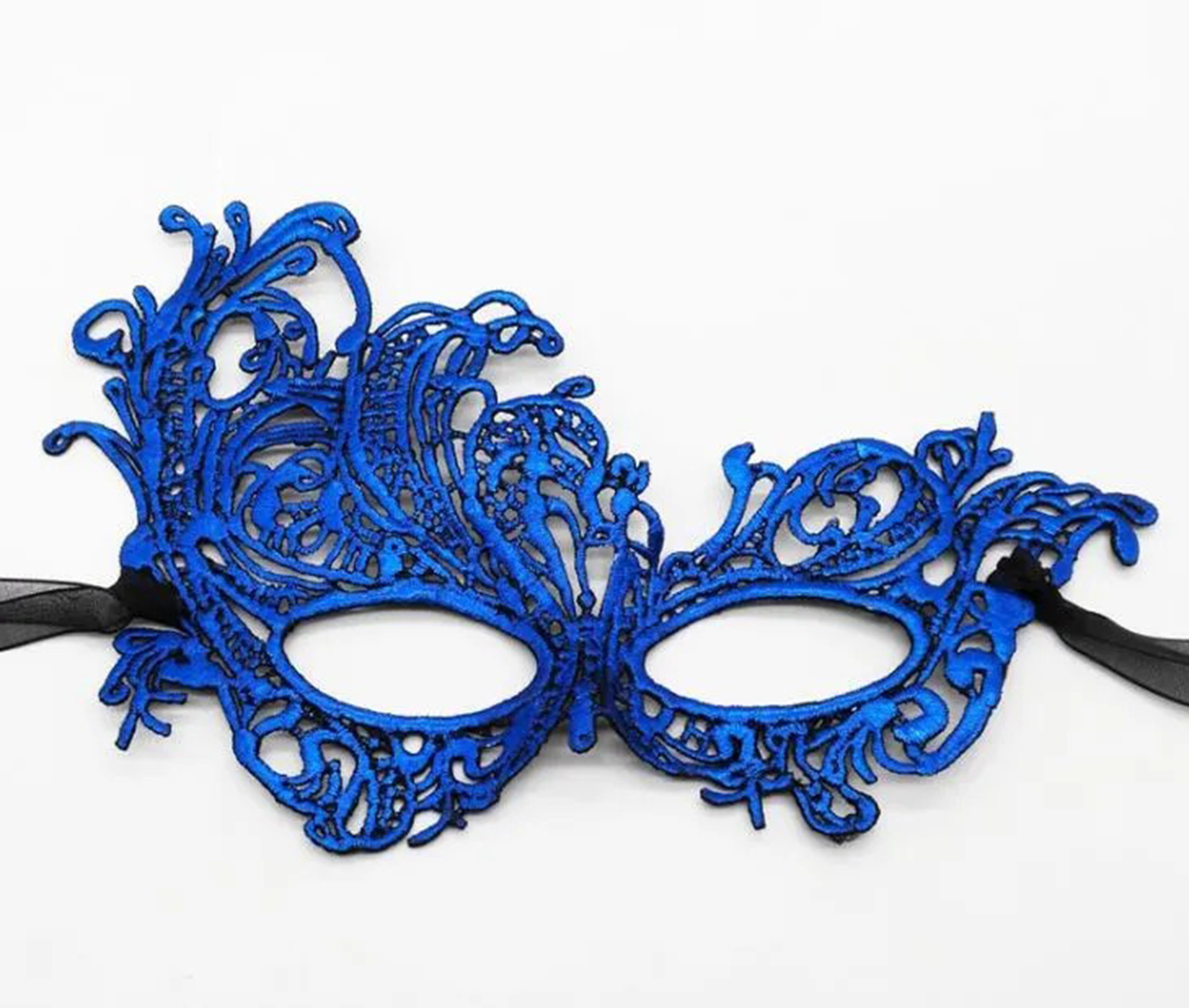 Mavi Renk Dantel Kesim Dantel İşlemeli Balo Parti Maskesi  (CLZ)