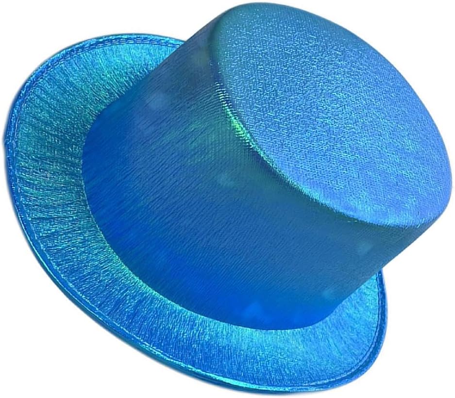Mavi Renk Işıltılı Hologram Kumaş Kaplama Fötr Silindir Şapka Yetişkin Boy  (CLZ)