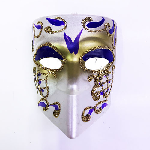 Mavi Renk İşlemeli Seramik Malzeme Tam Yüz Venedik Maske Magnet 4x5 cm (CLZ)