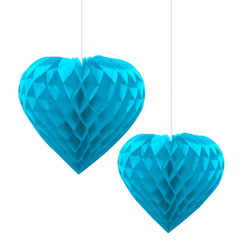 Mavi Renk Kalp Şekilli Petek Kağıt Süs Dekor Asma Süsleme 25 cm 1 Adet (CLZ)