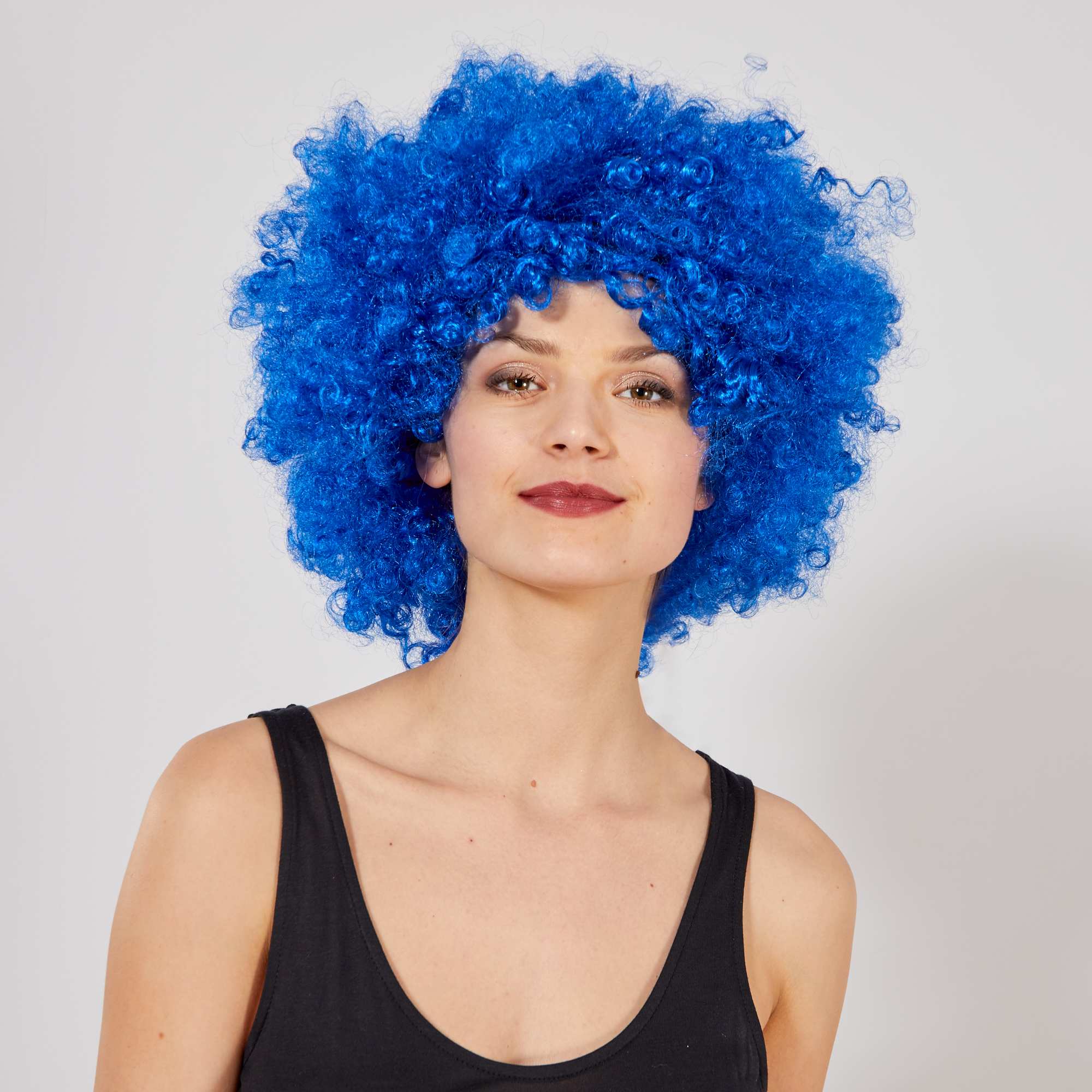 Mavi Renk Kıvırcık Afro Bonus Peruk (CLZ)