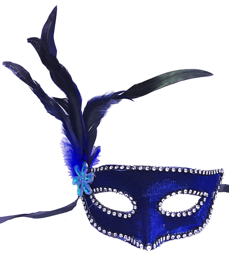 Mavi Renk Kumaş Kaplama Yandan Tüylü Yılbaşı Parti Maskesi (CLZ)