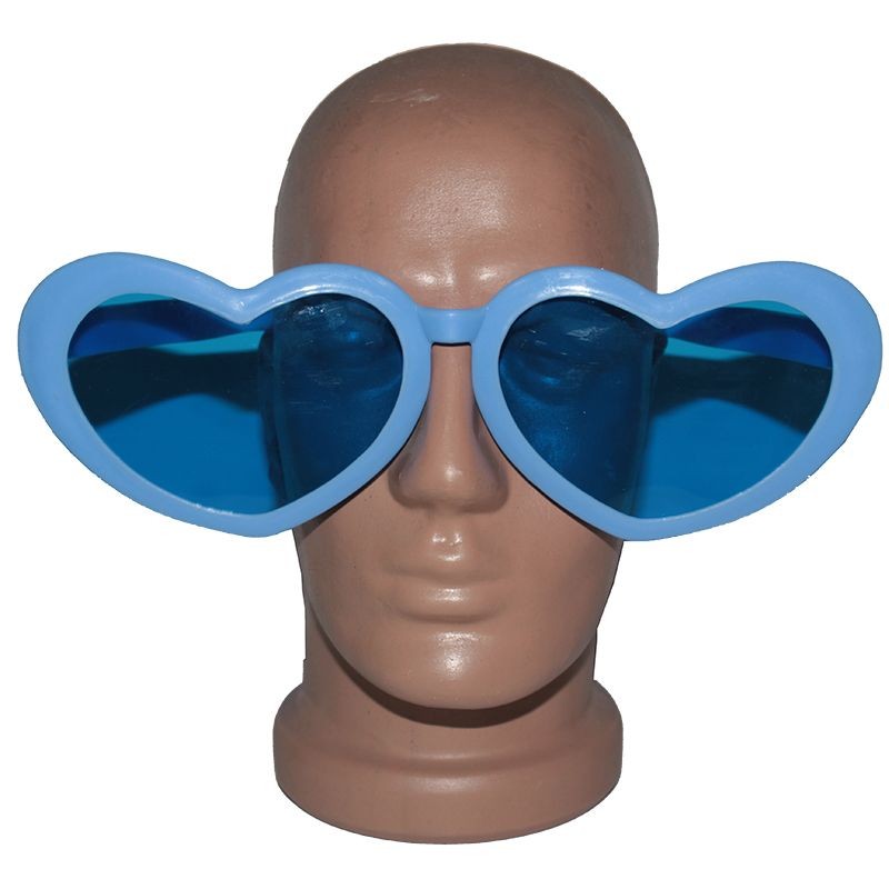 Mavi Renk Mega Boy Jumbo Kalp Şekilli Parti Gözlüğü (CLZ)