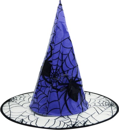 Mavi Renk Örümcek Desen Temalı Halloween Cadı Şapkası Büyücü Şapkası (CLZ)