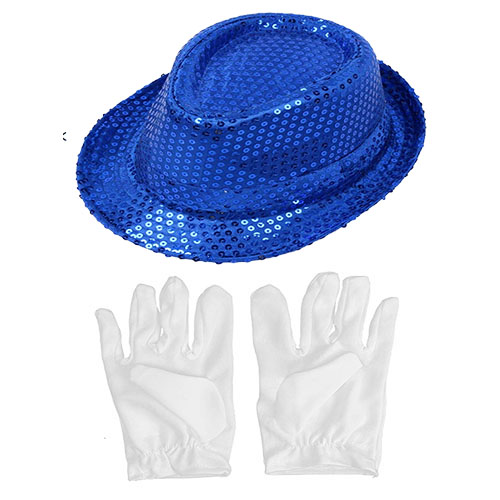 Mavi Renk Payetli Çocuk Şapkası ve Beyaz Renk Çocuk Eldiveni (CLZ)