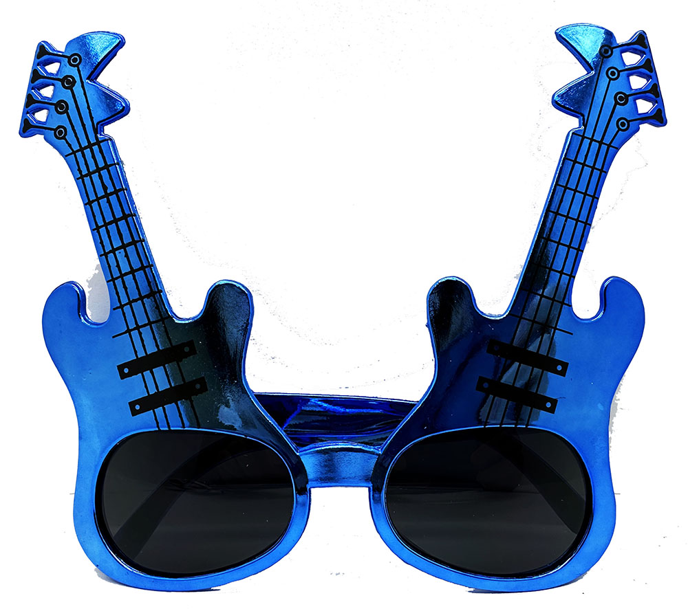 Mavi Renk Rockn Roll Gitar Şekilli Parti Gözlüğü 15x15 cm (CLZ)
