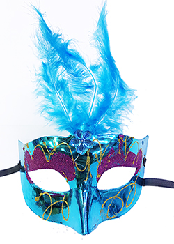 Mavi Renk Tüylü Yılbaşı Parti Maskesi (CLZ)