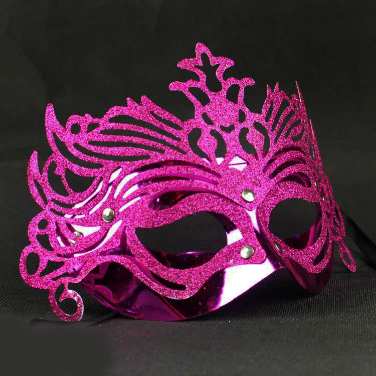 Metalik Fuşya Pembe Renk Masquerade Kelebek Simli Parti Maskesi 23x14 cm (CLZ)