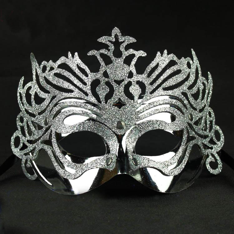 Metalik Gümüş Renk Masquerade Kelebek Simli Parti Maskesi 23x14 cm (CLZ)