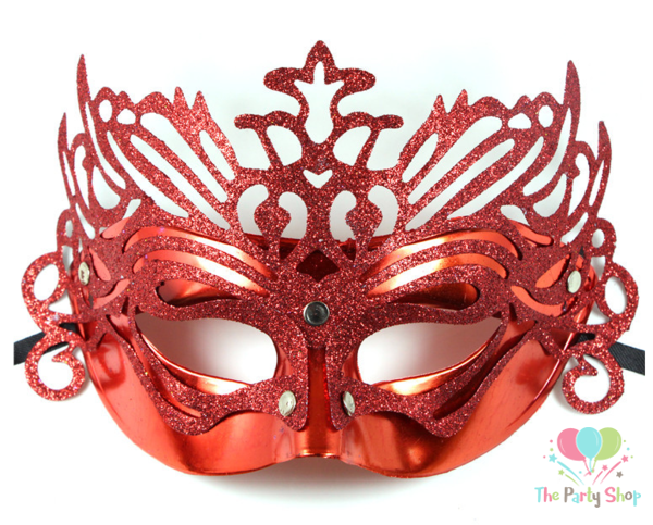 Metalik Kırmızı Renk Masquerade Kelebek Simli Parti Maskesi 23x14 cm (CLZ)