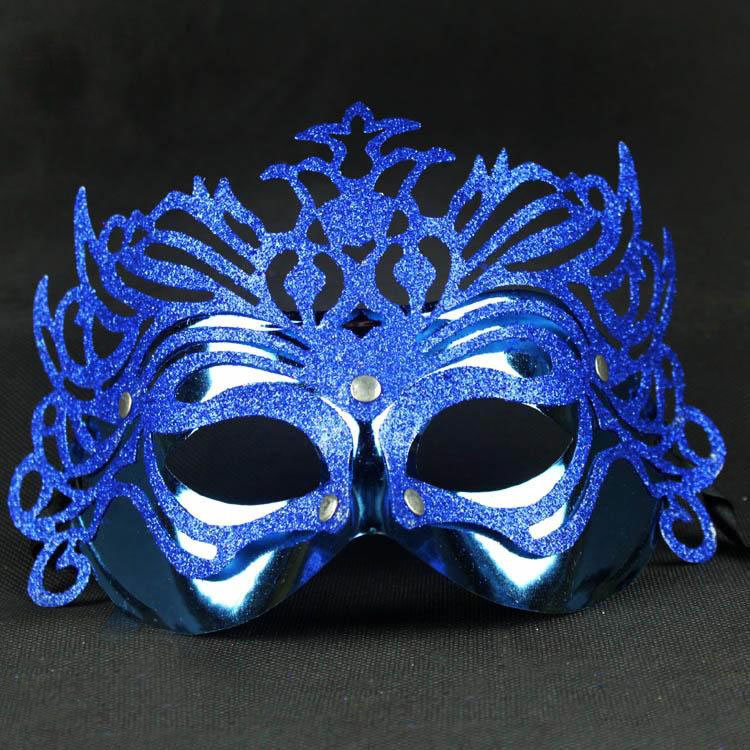 Metalik Mavi Renk Masquerade Kelebek Simli Parti Maskesi 23x14 cm (CLZ)