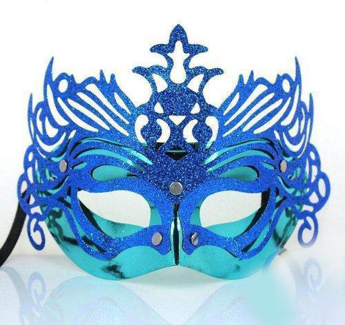Metalik Mavi Renk Masquerade Kelebek Simli Parti Maskesi 23x14 cm (CLZ)
