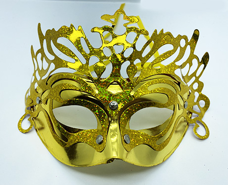 Metalize Ekstra Parlak Hologramlı Parti Maskesi Altın Renk 23x14 cm (CLZ)