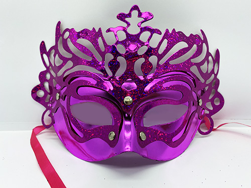 Metalize Ekstra Parlak Hologramlı Parti Maskesi Fuşya Renk 23x14 cm (CLZ)