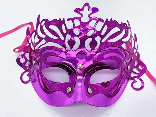 Metalize Ekstra Parlak Hologramlı Parti Maskesi Fuşya Renk 23x14 cm (CLZ)