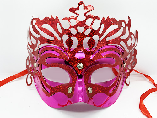Metalize Ekstra Parlak Hologramlı Parti Maskesi Kırmızı Renk 23x14 cm (CLZ)