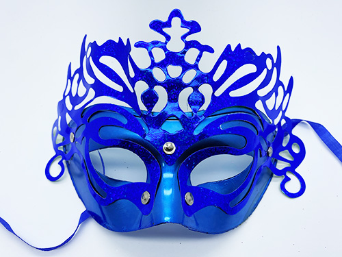 Metalize Ekstra Parlak Hologramlı Parti Maskesi Mavi Renk 23x14 cm (CLZ)