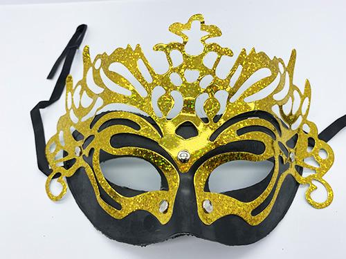 Metalize Ekstra Parlak Hologramlı Parti Maskesi Siyah-Altın Renk 23x14 cm (CLZ)