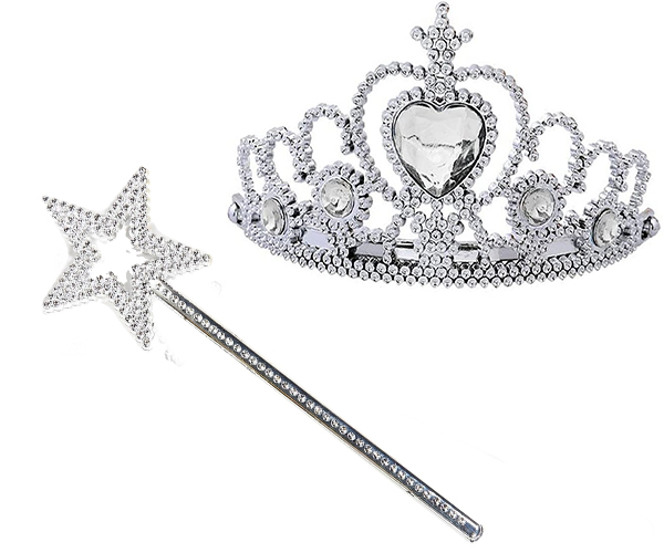 Metalize Gümüş Kalp Prenses Tacı ve Metalize Prenses Yıldız Asa (CLZ)