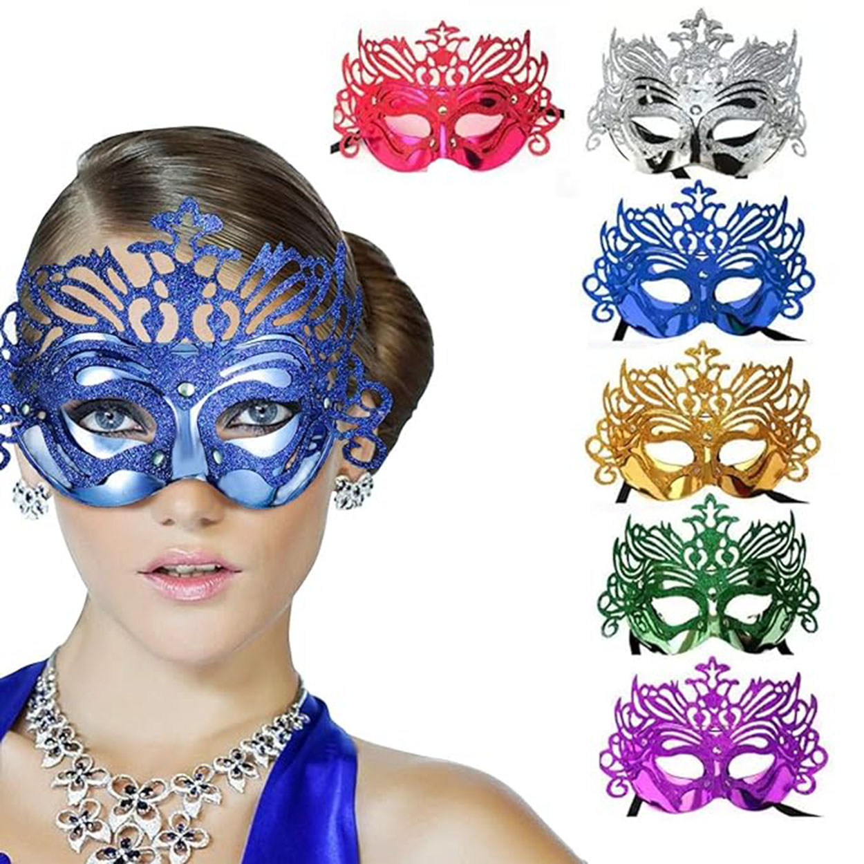 Metalize Hologramlı Balo Venedik Parti Maskesi 6 Renk 6 Adet (CLZ)