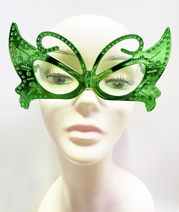 Metalize Kelebek Şekilli Parlak Parti Gözlüğü Yeşil Renk 15x9 cm (CLZ)