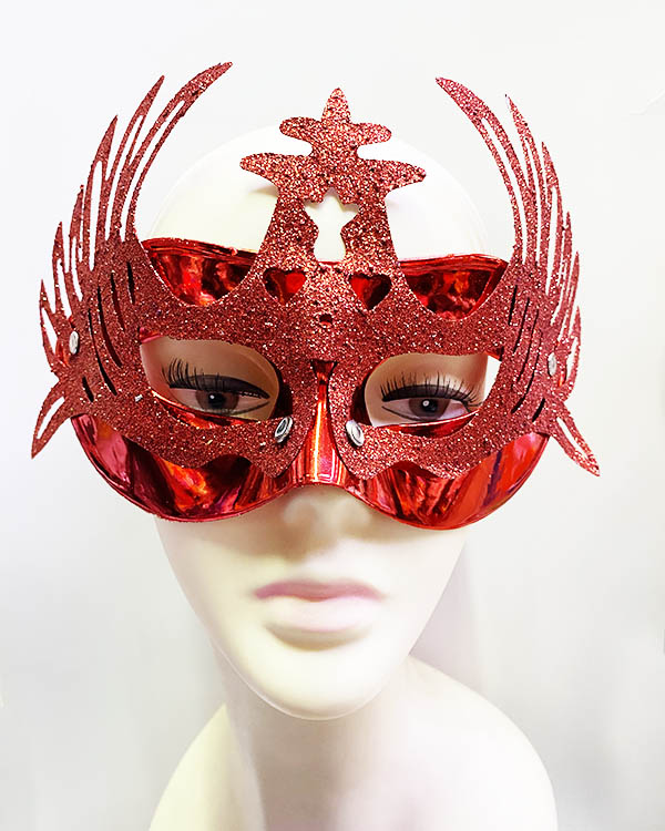 Metalize Kırmızı Renk Simli Geyik Balo Parti Maskesi 15x23 cm (CLZ)